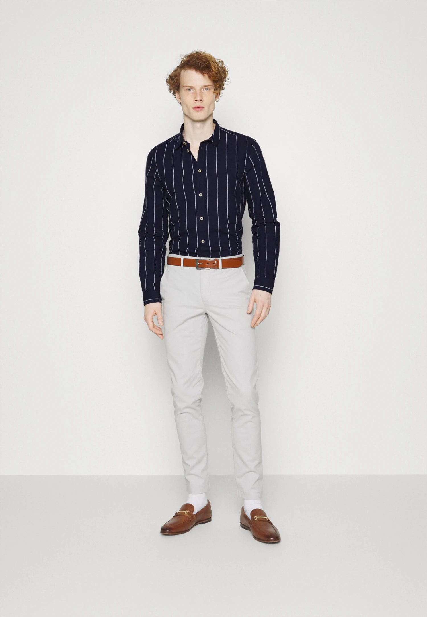 Pier One Linen Mix Stripe - Shirt - Dark Blue 2 Pier One Linen Mix Stripe - Shirt - Dark Blue - Image 2